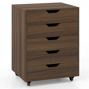 5 Drawer Mobile File Cabinet with Wheels for Living Room-Walnut