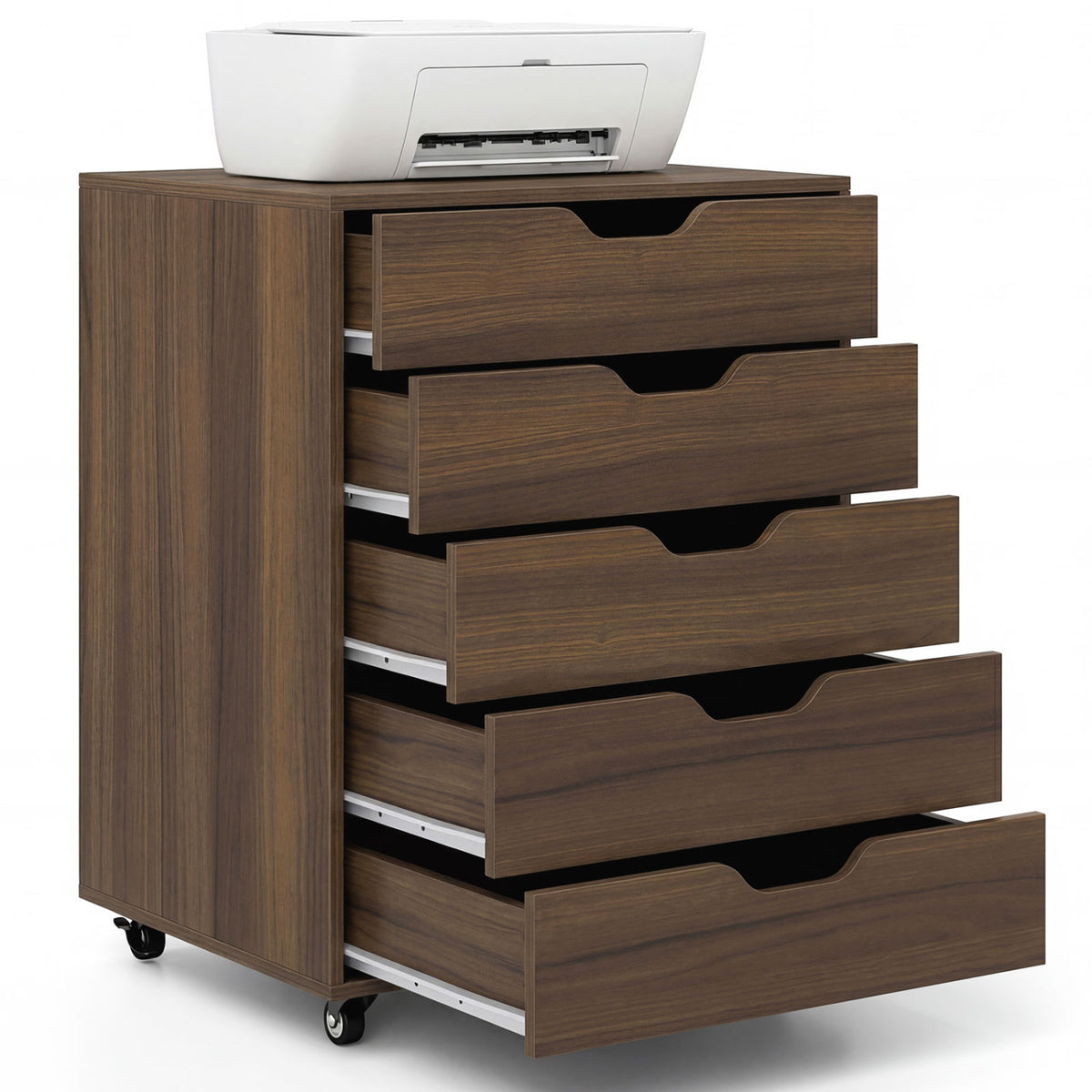 5 Drawer Mobile File Cabinet with Wheels for Living Room-Walnut