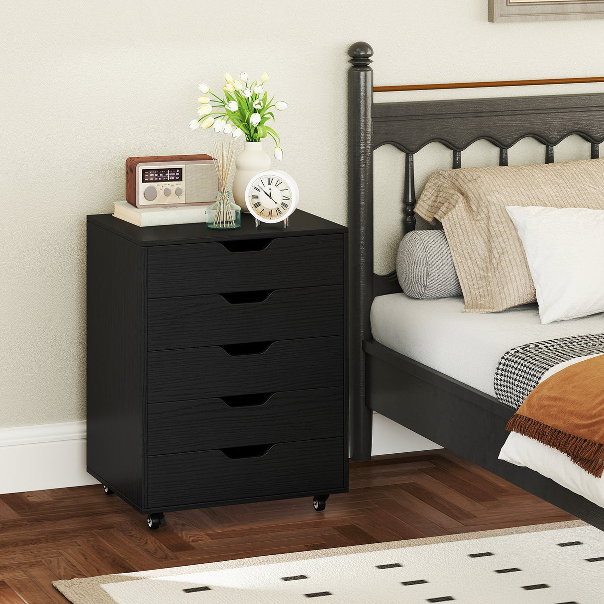 5 Drawer Mobile File Cabinet with Wheels for Living Room-White