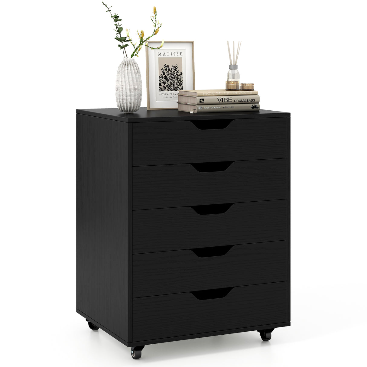 5 Drawer Mobile File Cabinet with Wheels for Living Room-White