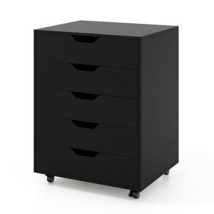 5 Drawer Mobile File Cabinet with Wheels for Living Room-White