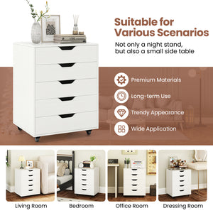5 Drawer Mobile File Cabinet with Wheels for Living Room-White