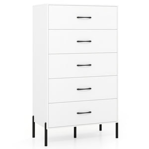 5-Drawer Modern Tall Chest of Drawers with Metal Legs-White