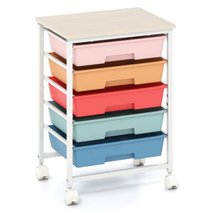 5-Drawer Rolling Cart with Wooden Tabletop and Metal Frame for Craft Room-Macaron