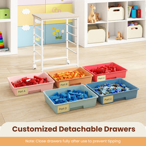 5-Drawer Rolling Cart with Wooden Tabletop and Metal Frame for Craft Room-Macaron