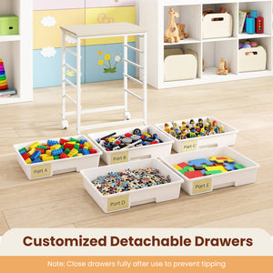 5-Drawer Rolling Cart with Wooden Tabletop and Metal Frame for Craft Room-White