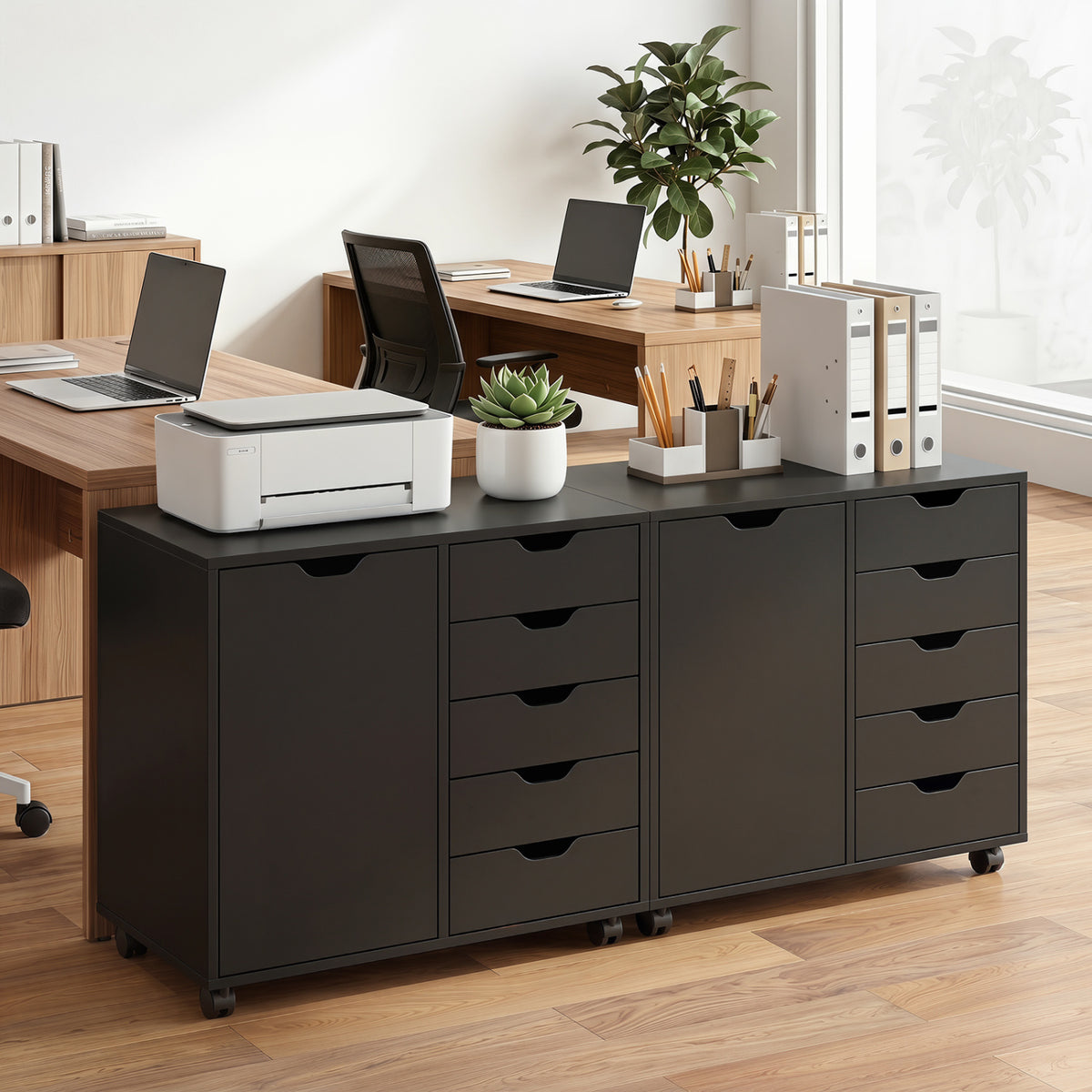 5 Drawer Storage Cabinet on Wheels with Adjustable Shelf-Black