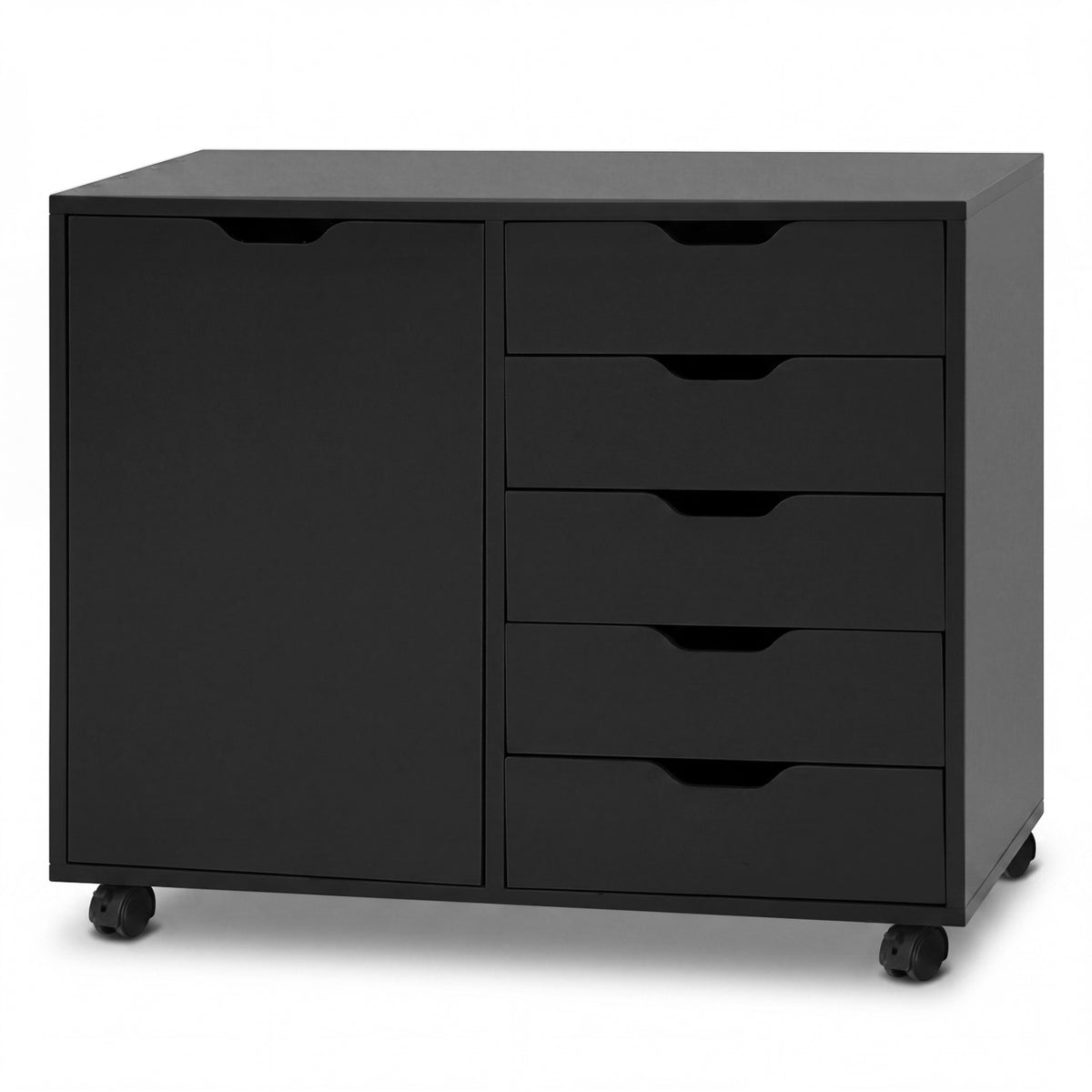 5 Drawer Storage Cabinet on Wheels with Adjustable Shelf-Black
