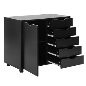 5 Drawer Storage Cabinet on Wheels with Adjustable Shelf-Black