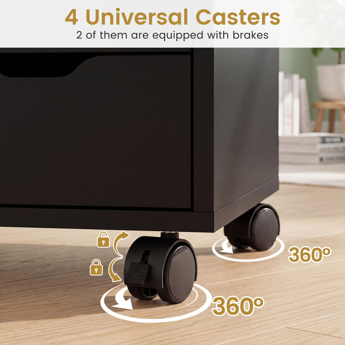 5 Drawer Storage Cabinet on Wheels with Adjustable Shelf-Black