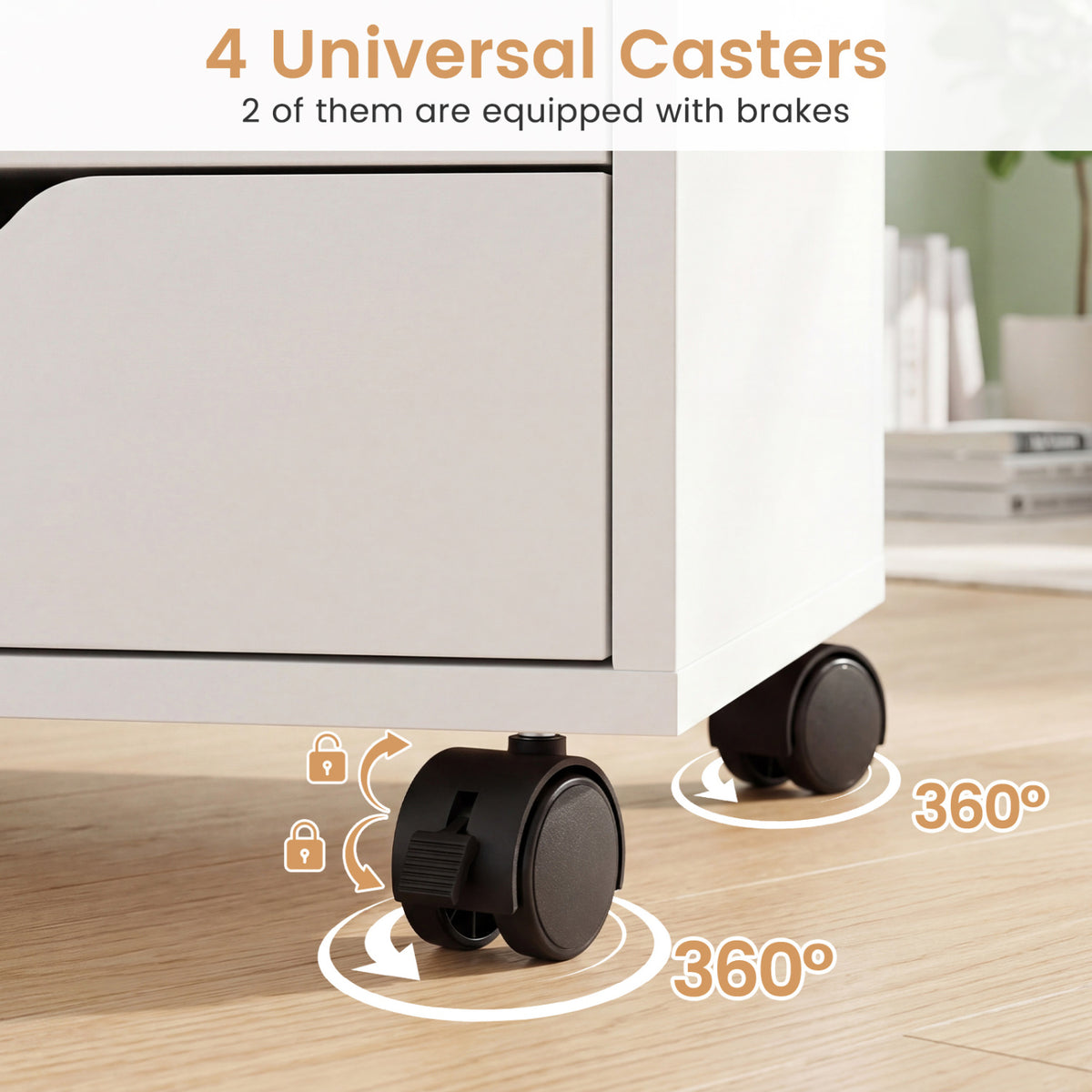 5 Drawer Storage Cabinet on Wheels with Adjustable Shelf-White