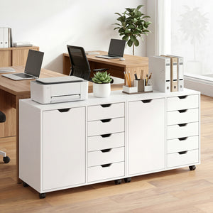 5 Drawer Storage Cabinet on Wheels with Adjustable Shelf-White