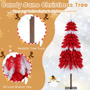 5 FT Artificial Christmas Tree Pre-lit Xmas Trees with 301 Red and White Branch Tips