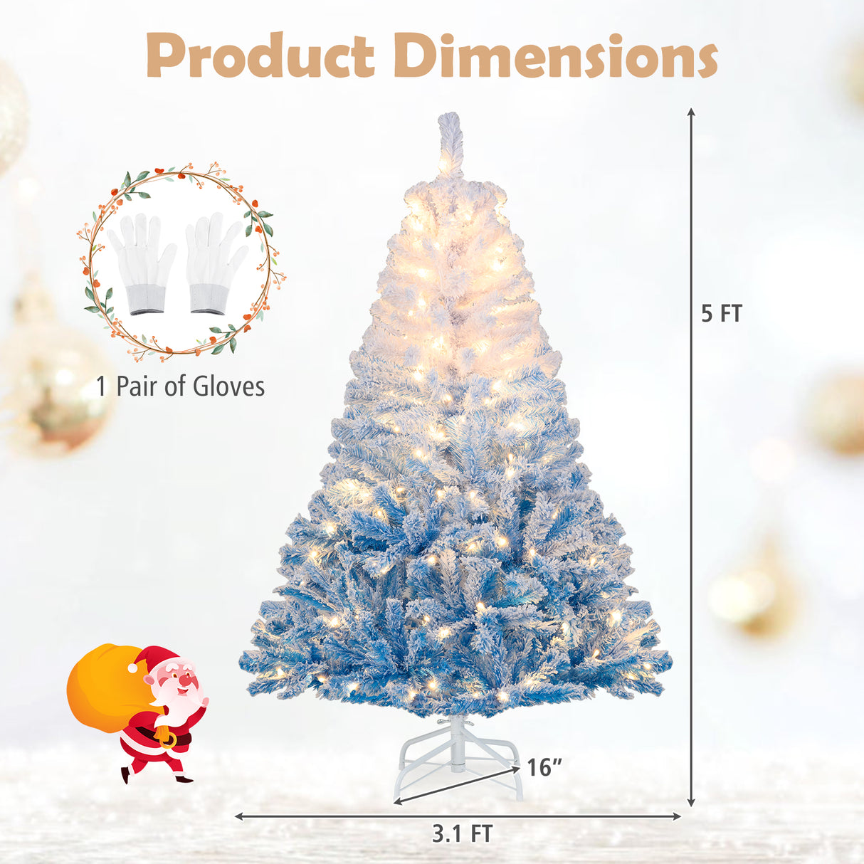 5 FT Artificial Christmas Tree with Warm White LED Lights and 8 Modes