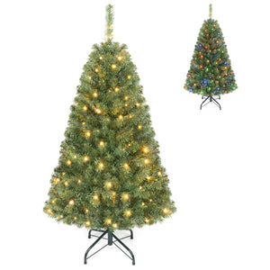 5 FT Artificial Christmas Tree with 2 Lighting Colors and Folding Metal Stand