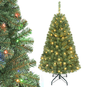 5 FT Artificial Christmas Tree with 2 Lighting Colors and Folding Metal Stand