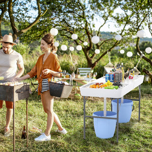 5 FT Folding Ice Cooler Table with Double Sinks for Camping Party Picnic Wedding-White