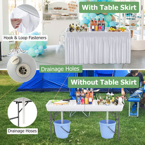 5 FT Folding Ice Cooler Table with Double Sinks for Camping Party Picnic Wedding-White