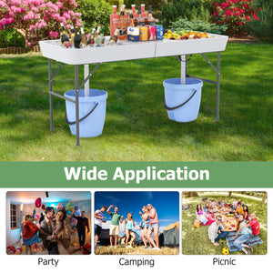 5 FT Folding Ice Cooler Table with Double Sinks for Camping Party Picnic Wedding-White