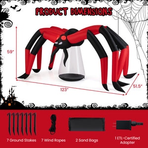 Halloween Inflatable Spider Blow Up Yard Scary Spider with Red Tunnel Light Eyes