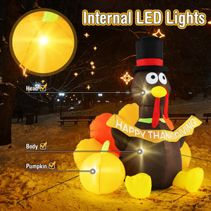 5 FT Inflatable Turkey with Pumpkin and LED Lights for Indoor Party