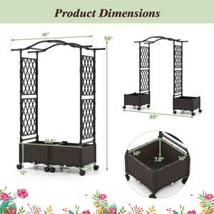 5 FT Self-Watering Planter Boxes with Lattice Trellis and Roof-Brown