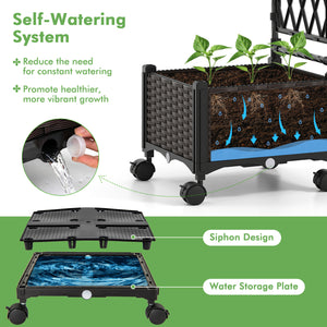5 FT Self-Watering Planter Boxes with Lattice Trellis and Roof-Brown