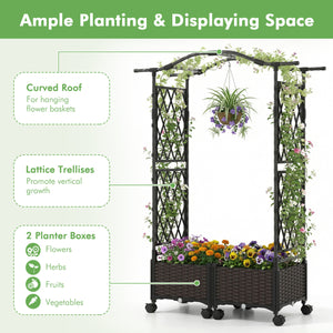 5 FT Self-Watering Planter Boxes with Lattice Trellis and Roof-Brown