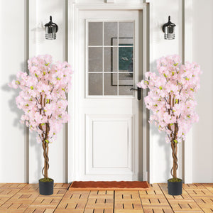 5 FT Tall Artificial Cherry Blossom Tree with Pink Flowers-2 Pack