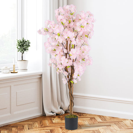 5 FT Tall Artificial Cherry Blossom Tree with Pink Flowers-2 Pack
