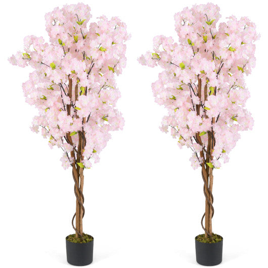 5 FT Tall Artificial Cherry Blossom Tree with Pink Flowers-2 Pack