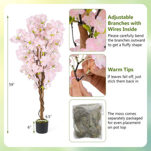 5 FT Tall Artificial Cherry Blossom Tree with Pink Flowers-2 Pack