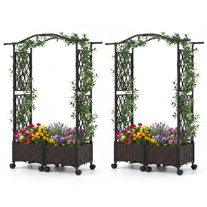 5 FT Tall Raised Garden bed with Lockable Wheels and Hanging Roof for Climbing Flowers-Brown