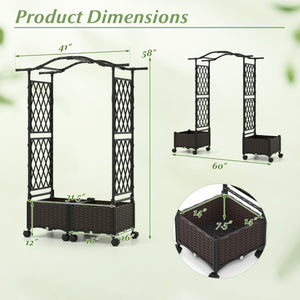 5 FT Tall Raised Garden bed with Lockable Wheels and Hanging Roof for Climbing Flowers-Brown