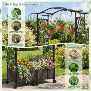 5 FT Tall Raised Garden bed with Lockable Wheels and Hanging Roof for Climbing Flowers-Brown