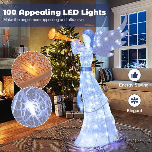 5 Feet Christmas Angel with 100 LED Lights and Ground Stakes
