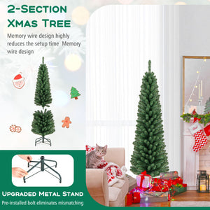 5/6/7/8 Feet Pencil Christmas Tree with 295/392/523/671 Memory Wire Branch Tips and Upgraded Metal Stand-5 feet
