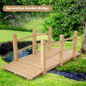 5 Feet Wooden Garden Bridge with Safety Rails-Natural