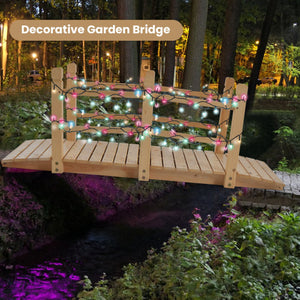 5 Feet Wooden Garden Bridge with Safety Rails-Natural