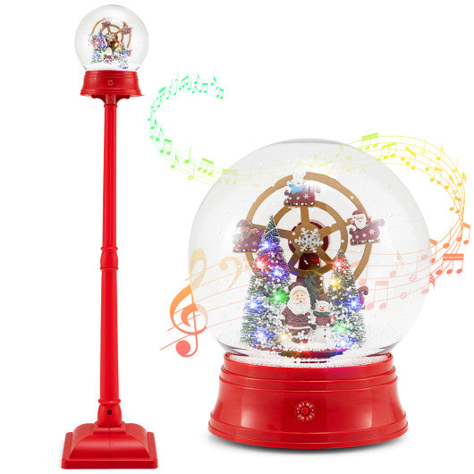 5 Ft Musical Christmas Street Lamp Snow Globe Lantern on Stand-Red