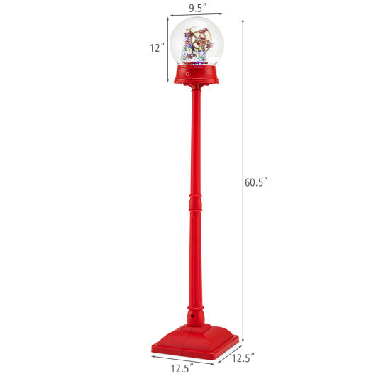 5 Ft Musical Christmas Street Lamp Snow Globe Lantern on Stand-Red