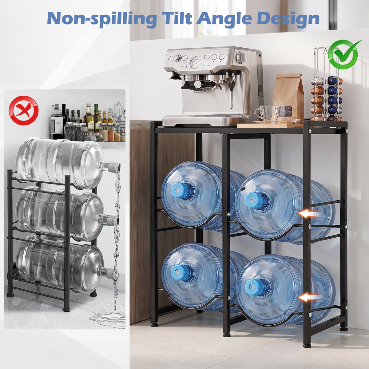 5 Gallon Water Jug Holder for 4 Bottles-Black