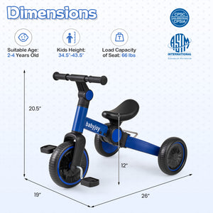 5-In-1 Toddler Bike Kids Balance Bike with Removable Pedals-Blue