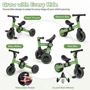 5-In-1 Toddler Bike Kids Balance Bike with Removable Pedals-Green