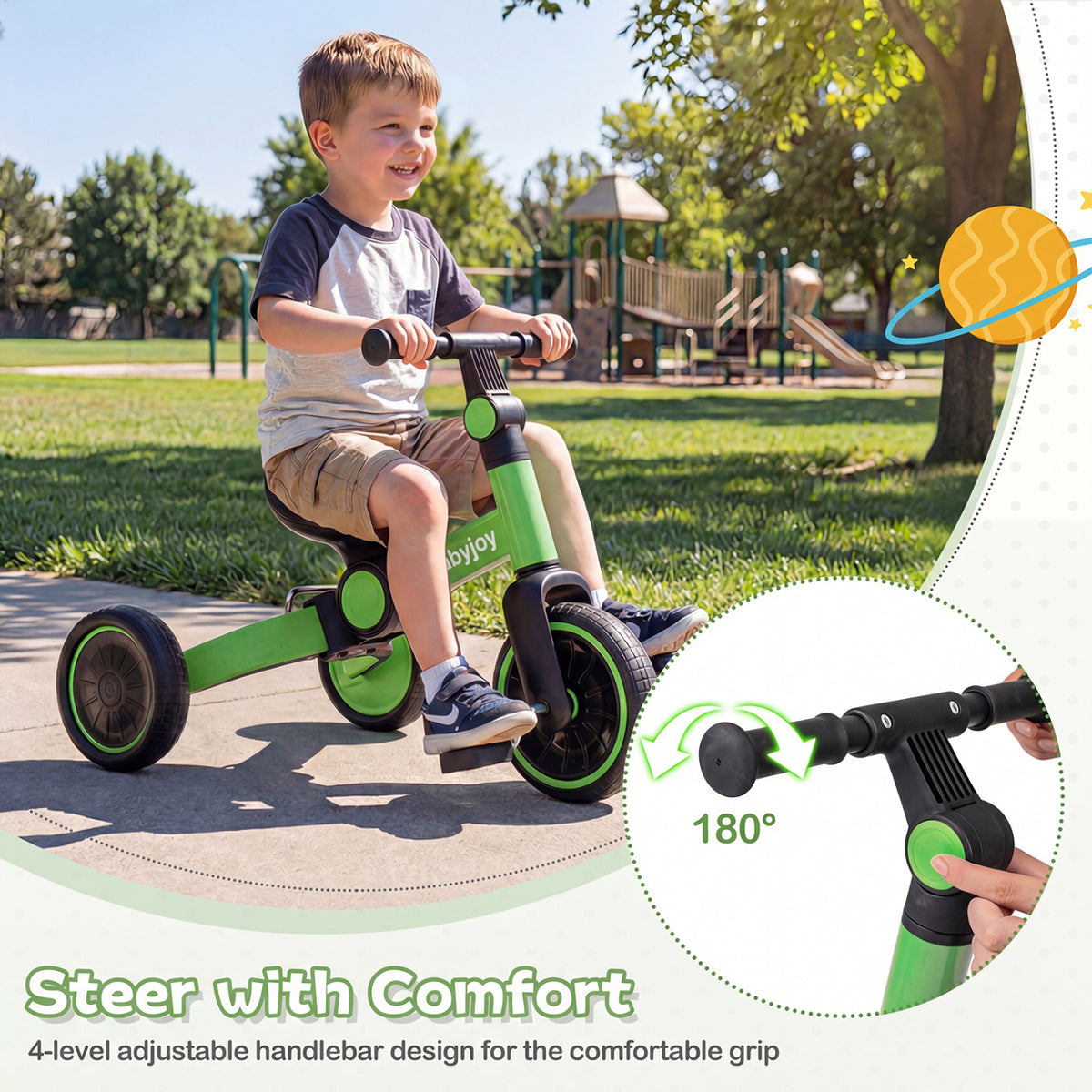 5-In-1 Toddler Bike Kids Balance Bike with Removable Pedals-Green