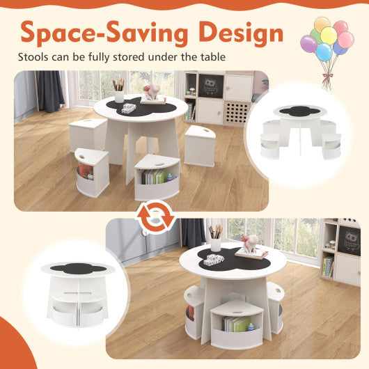 5 PCS Kids Table and Chair Set with Storage Stools for Activity-White