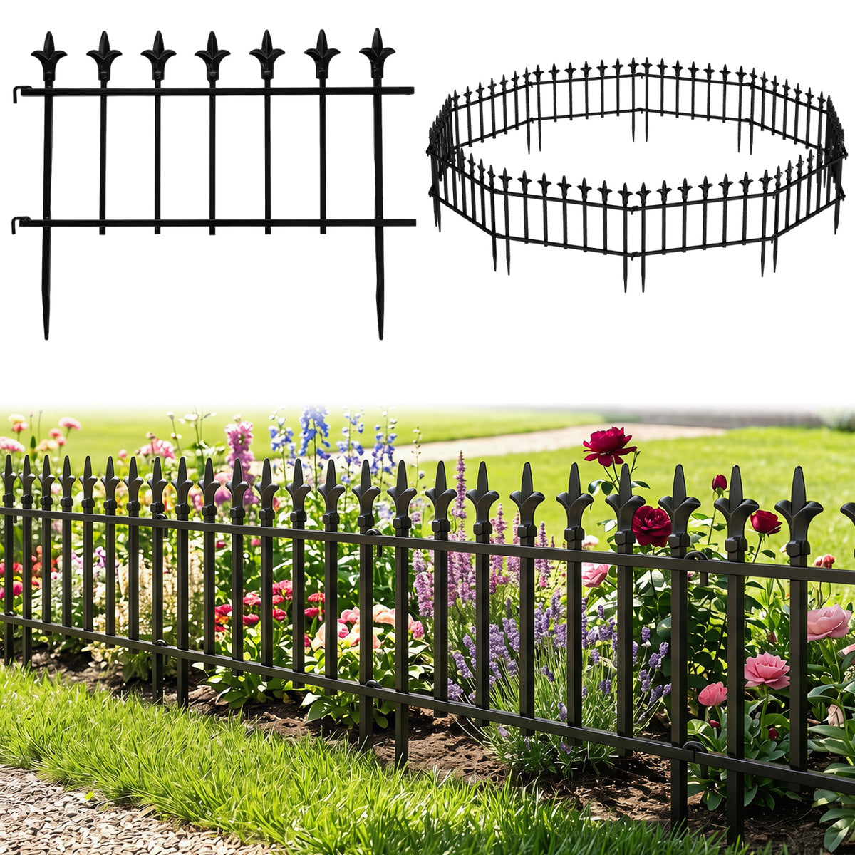 5-Pack/10-Pack Decorative Metal Garden Fence No Dig Landscape Fencing for Lawn-M