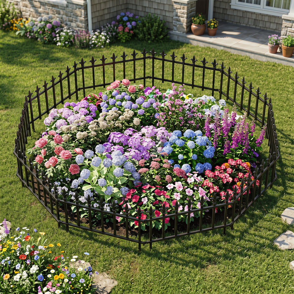 5-Pack/10-Pack Decorative Metal Garden Fence No Dig Landscape Fencing for Lawn-M