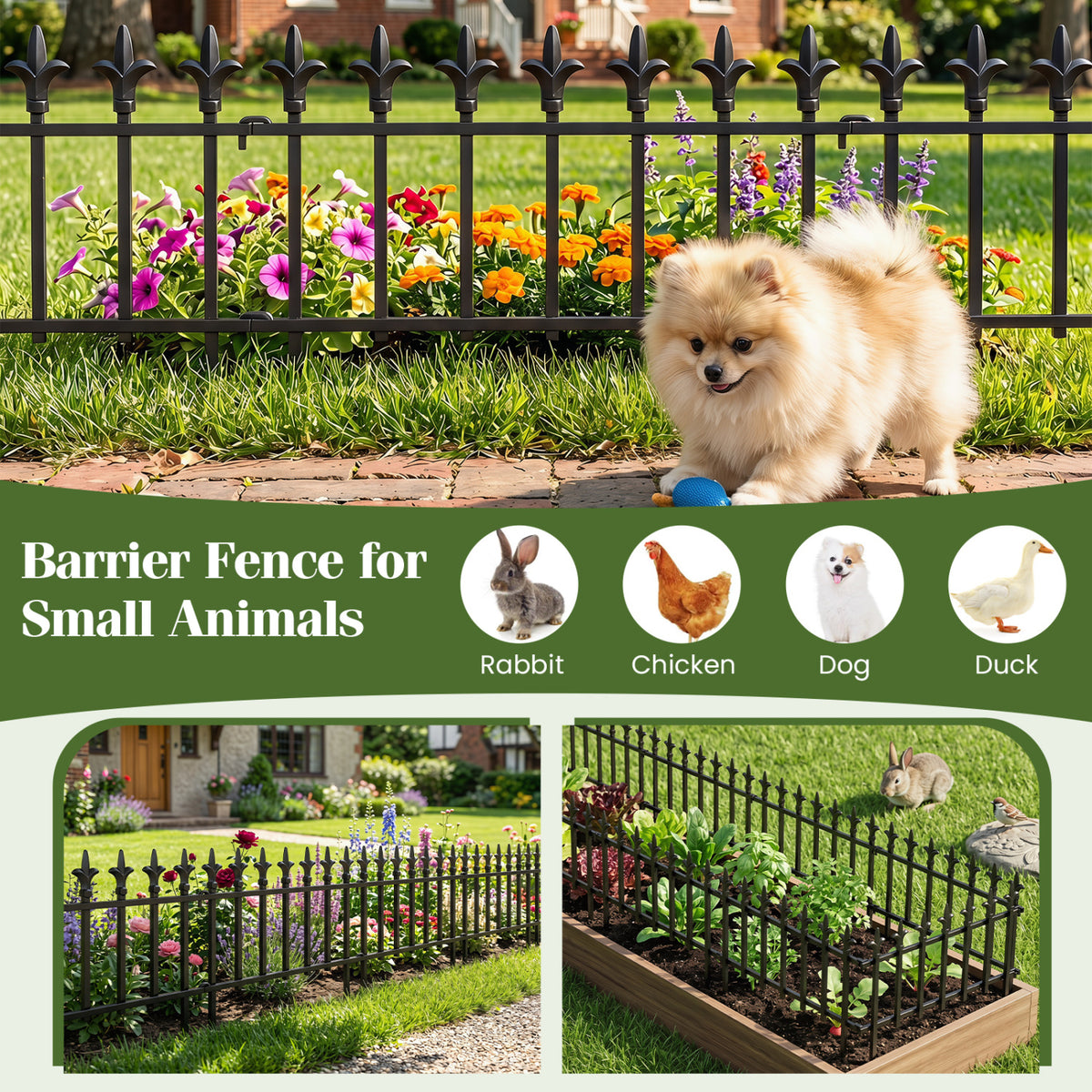 5-Pack/10-Pack Decorative Metal Garden Fence No Dig Landscape Fencing for Lawn-M