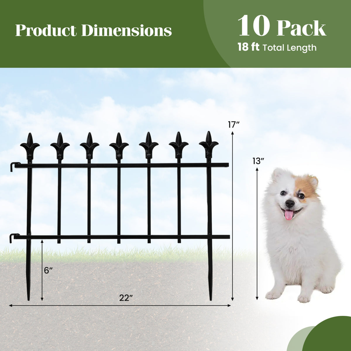 5-Pack/10-Pack Decorative Metal Garden Fence No Dig Landscape Fencing for Lawn-M